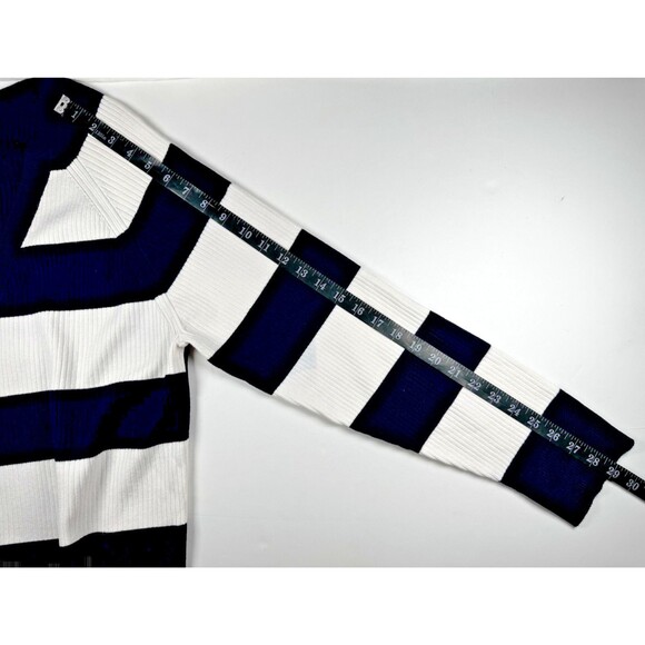 Anthropologie Maeve 3X Ribbed Stripe Cardigan Sweater Navy White Button Front - Picture 8 of 11